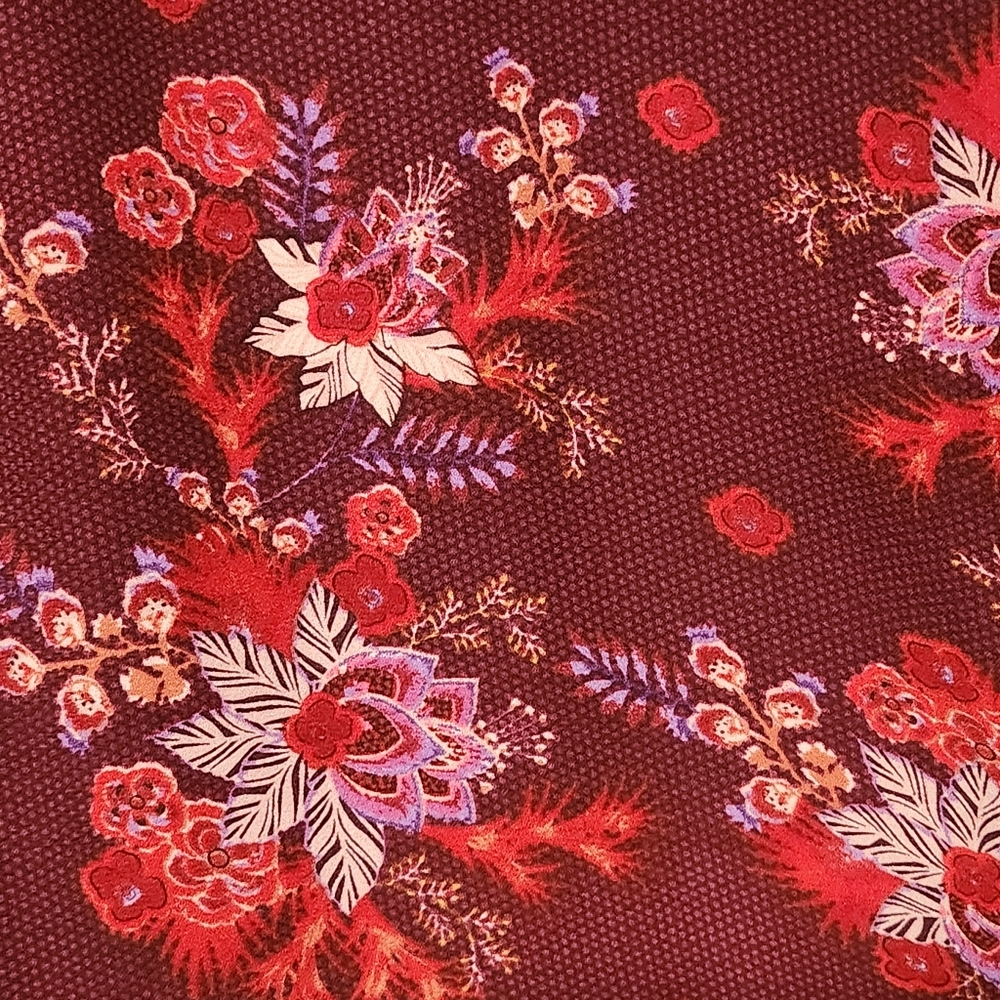 TAHARI Blouse Women's Plus Size 3X Burgundy Floral Boho Romantic Top - Picture 7 of 9